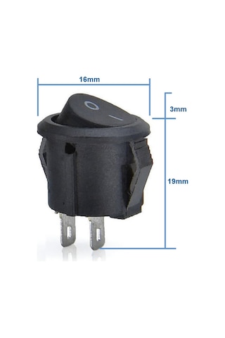 Yuvarlak 2 Pin Anahtar Rocker Switch Mini Buton Kcd1 Siyah 16mm