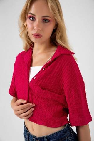 Bbbutikbasic Bürümcük Cepli Crop Gömlek Fuşya