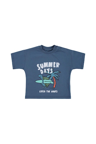 Civil Baby Summer Days Baskılı 3-12 Ay Tişört - Mavi İndigo