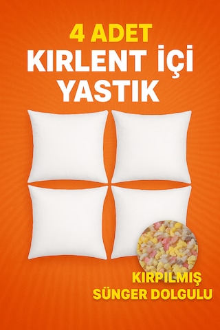 Yuenze 4 Adet Süper Dolgun Kare Kırlent İçi Yastık Sünger Dolgulu Açık Beyaz