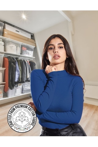 Alya Underwear Kaşkorse Yarım Boğaz Body Sweatshirt, Fitilli Kumaş, Likralı, Bordo İndigo