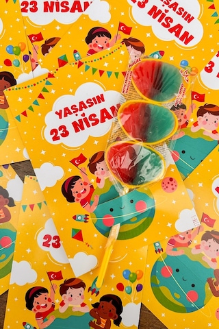 20 Adet 23 Nisan Şeker Ve Balon Konulabilen Tebrik Kartı 10 Lu Set Sınıf Dağıtımlık Hediyelik Kart