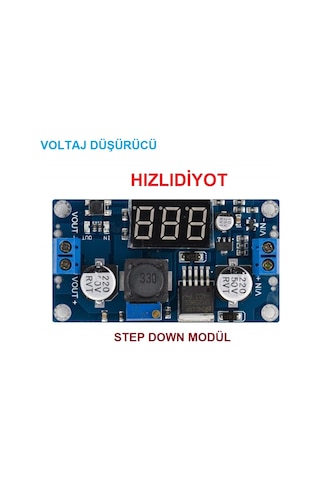 Voltmetreli Lm2596 Ayarlanabilir Güç Kaynağı Step Down Modül