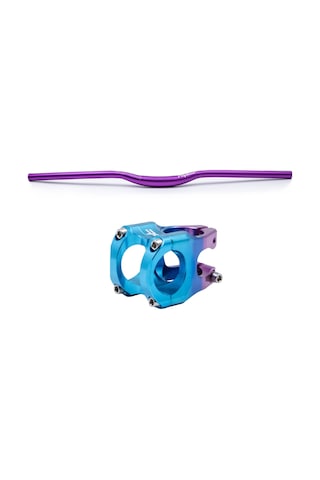 Raptor Mor Mavi Mtb Açılı Riser Bisiklet Gidon + Boğaz Seti Mor
