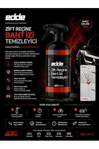 Edde Araba Araç Oto Zift Reçine Böcek Bant İzi Sökücü Temizleyici Temizleme Sprey 500 Ml Oto Detailing