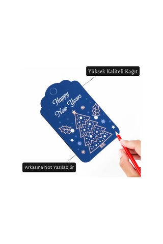 Yılbaşı Happy New Years Yazılı Hediye Etiketi, Çam Desenli Paketl