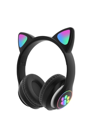 Karler Stn-28 Bluetooth Mikrofonlu Led Işıklı Hafıza Kartı Girişli Kulak Üstü Kedi Kulaklık