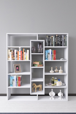 Kiola 14 Bölmeli Dekoratif Açık Tasarım Kitaplık Modern Kitap... Beyaz