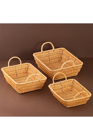 Porsima 301b 3lü Düzenleyici Dikdörtgen Hasır Sepet Seti Ekmeklik