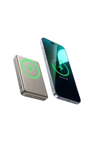 10000 Mah Taşınabilir Şarj Cihazı Qi2 Magsafe Powerbank - Titanium Titanyum