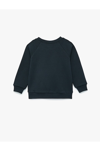 Koton Uzun Kollu Bisiklet Yaka Şardonlu Ayıcık Baskılı Sweatshirt Lacivert 7wmb10014tk