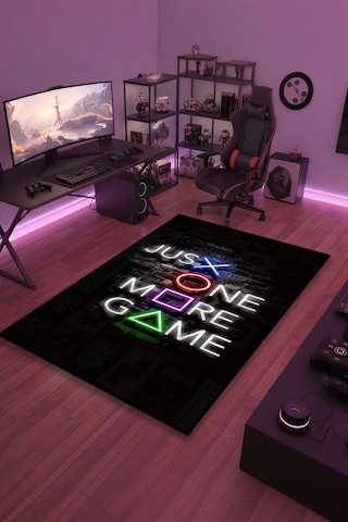 Just One More Game Neon Yazı Yıkanabilir Kaymaz Taban Halı Gnc6