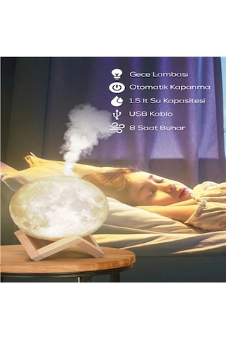 Buharlı Standlı 3d Ay Gece Lambası Dekoratif Küre Led Renkli