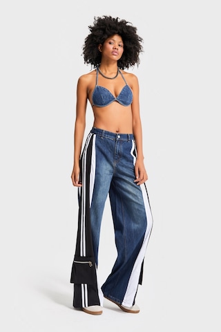 Itsbasic Kadın Kot Rengi Parçalı Kumaş Bol Kesim Özel Tasarım Denim Jean Mavi