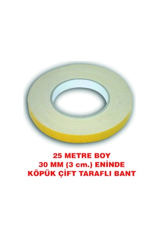 Çift Taraflı İçi Köpüklü Sarı Bant 25 M. Uzunlukta 30 Mm-3 Cm Ebatında 1 Adet