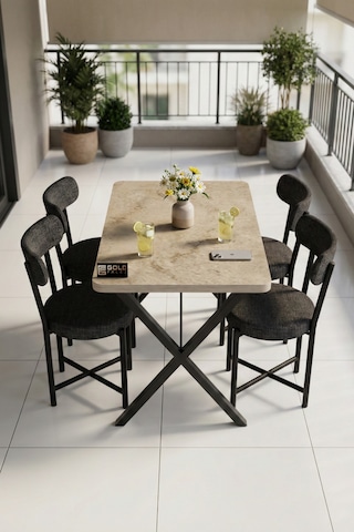 Mutfak Masası 4 Sandalyeli Set 110x70 Cm Modern Bahçe Cafe Masa Takımı 4 Kişilik Tedy 9883 Anstrasit Çok Renkli