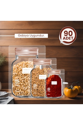 Bakır Metal Kapaklı Kavanoz Görünümlü Saklama Poşeti 90 Adet 30 Büyük, 30 Orta, 30 Küçük ŞEFFAF