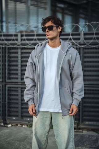 Blacktree Oversize Tam Fermuarlı Uzun Kol Hırka - Gri Gri