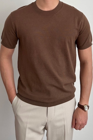Tarz Cool Erkek Slim Fit Bisiklet Yaka Triko T-shirt Kahverengi