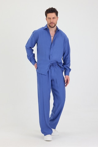 Erkek Oversize Rahat Kalıp Gömlek-pantolon Alt-üst Takım Saks Mavi