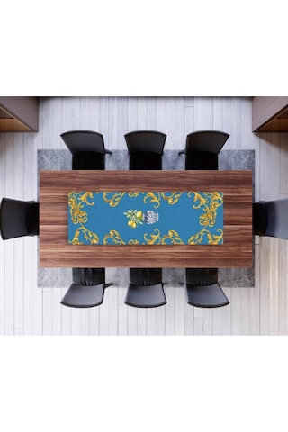 Blue Lemon Runner 140x45cm Mavi Limon, İnce Keten, Uluslararası Yıkama Ve Solmama Sertifikası Çok Renkli