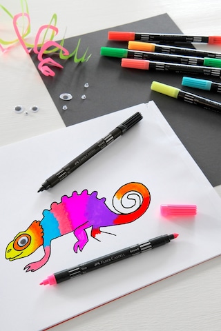 Faber-Castell Çift Uçlu Neon Keçeli Kalem, 10 Renk, İnce ve Kalın Uçlu,Dayanıklı Parlak Renkler,Su Bazlı Mürekkep
