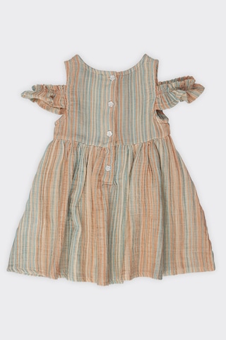 Kız Bebek Çizgi Desenli Oranj Elbise 4239824
