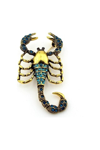 Solfera Mavi Taşlı Akrep Burç Scorpion Zirkon Taşlı Yaka İğnesi Broş Rz175