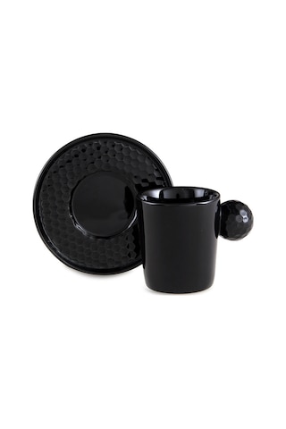 Jumbo Golf Line Siyah 2'li Tabaklı Kahve Fincan Takımı 90 Ml Siyah