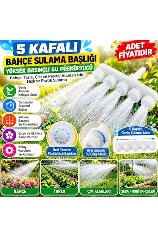 5 Kafalı Peyzaj Bahçe Tarla Çim Sulama Başlığı Yüksek Basınçlı Su Püskürtücü Hortum  Adet