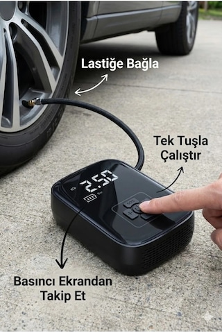 Dijital Şarjlı Araç Lastik Hava Pompası Kompresör Taşınabilir Led Ekranlı