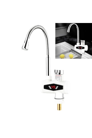 Dinamik Dijital Ekran Anında Isıtma Elektrikli Sıcak Su Musluğu Gümüş