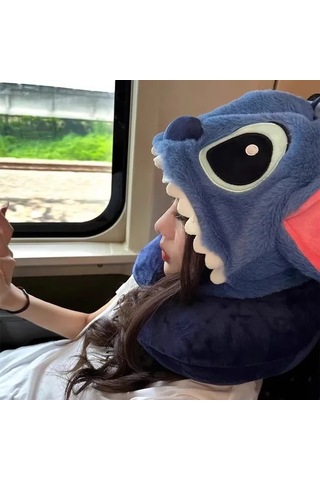 Honeybeeshop 1 Adet Disney Stitch Seyahat Yastığı Pembe U Şekilli Boyun Desteği Büyük Gözler Yumuşak Hafif Kumaş Uçak Uykuları İçin Karikatür Tasarım