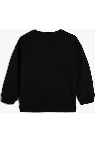 Koton Sweatshirt Kelebek Baskılı Simli Uzun Kollu Bisiklet Yaka Şardonlu Siyah 4wkg10211ak 4WKG10211AK999 Siyah