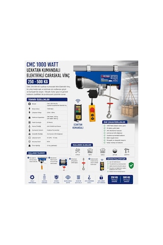 Cmc 1000 Watt Uzaktan Kumandalı Elektrikli Caraskal Vinç 250-500 Kg
