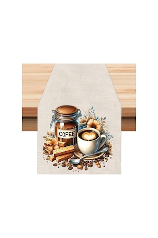 Love Coffee Runner, Runer, Masa Örtüsü, Sofranıza Zarafet Katın Runner, Masa Örtüsü Krem