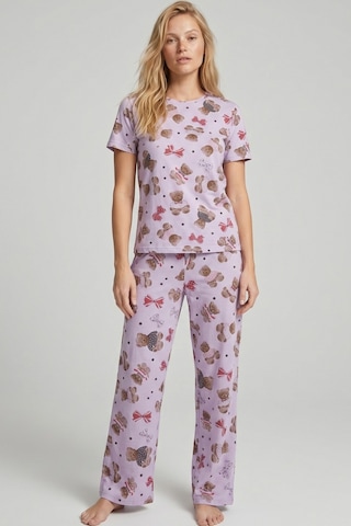 Siyah İnci Mevsimlik İnce Örme Pijama Takım 8017 Lila Ayıcık
