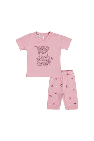 Civil Baby Ayıcık Baskılı Fiyonklu 6-18 Ay Takım - Pembe