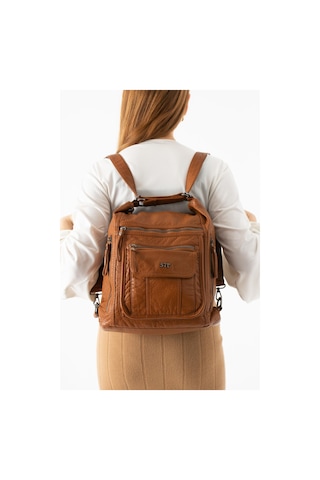 571 Collections Yıkanmış Deri Hem Sırt Hem Omuz Çantası Taba Model: 571-14-18d