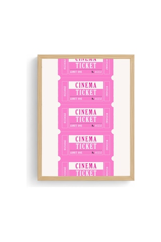 Doğal Ahşap Çerçeveli Retro Sinema Bileti Tablo - Hollywood Temalı Huhu2339
