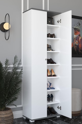 8 Raflı Çok Amaçlı Mutfak, Banyo, Kiler Dolabı Antrasit / Beyaz
