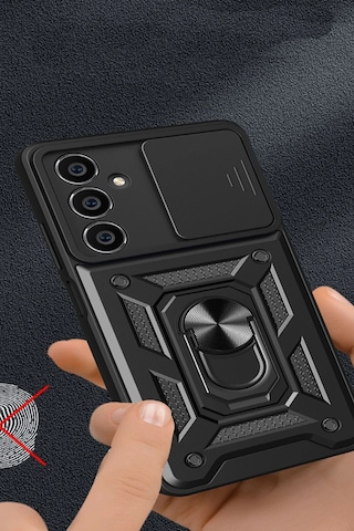 Uray Store Samsung Galaxy Uyumlu A15 4g Kılıf Pars Lens Yüzüklü Silikon - Siyah