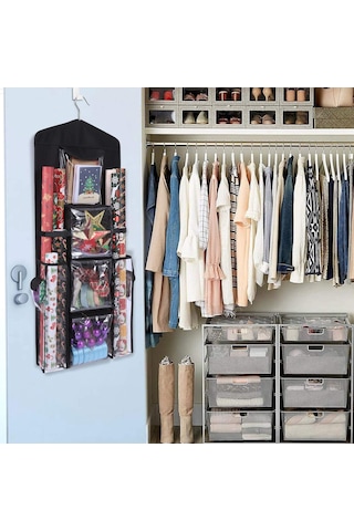 Qingmipy Gbrand Çift Taraflı Asma Hediyelik Paket Kağıdı Saklama Çantası, Siyah, Pratik Organizasyon Diğer