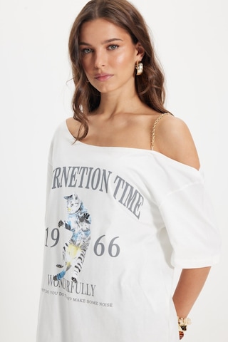 Tudors Kadın Oversize Geniş Kesim %100 Pamuk Zincir Detaylı Baskılı Ekru Tişört-50810