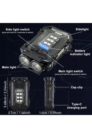 Yüksek Güç Edc Anahtarlık Usb Şarj Edilebilir Led El Feneri Siyah