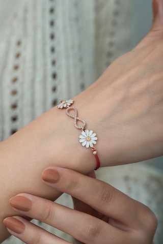 925 Ayar Zirkon Taşlı Papatyalı Gümüş Sonsuzluk Bileklik Rose