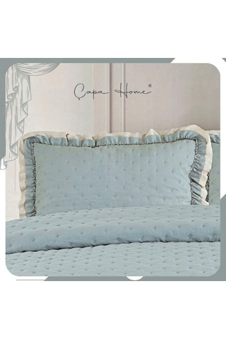 River Rose Pliseli Ultrasonic Çift Kişilik Yatak Örtüsü Açık Yeşil