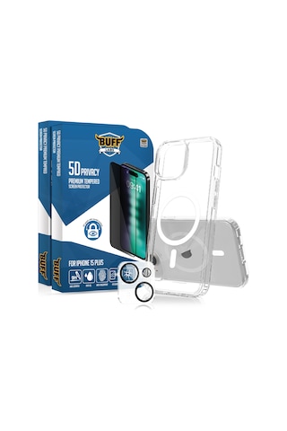 Buff Apple iPhone Uyumlu 15 Plus - 2x5d Ekran Koruyucu + Magsafe Kılıf + Lens Koruyucu Privacy Hayalet