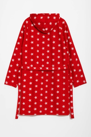 Kadın Kapüşonlu Yıldız Desenli Polar Sabahlık Kırmızı