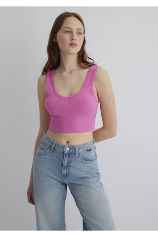 Mavi - V Yaka Pembe Basic Crop Atlet 1612375-70572 Mor